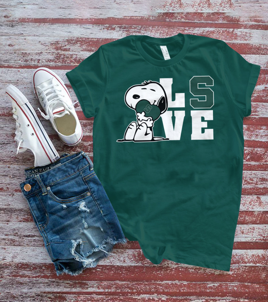 Snoopy Hugging Michigan State Spartans Heart L S V E T-Shirt
