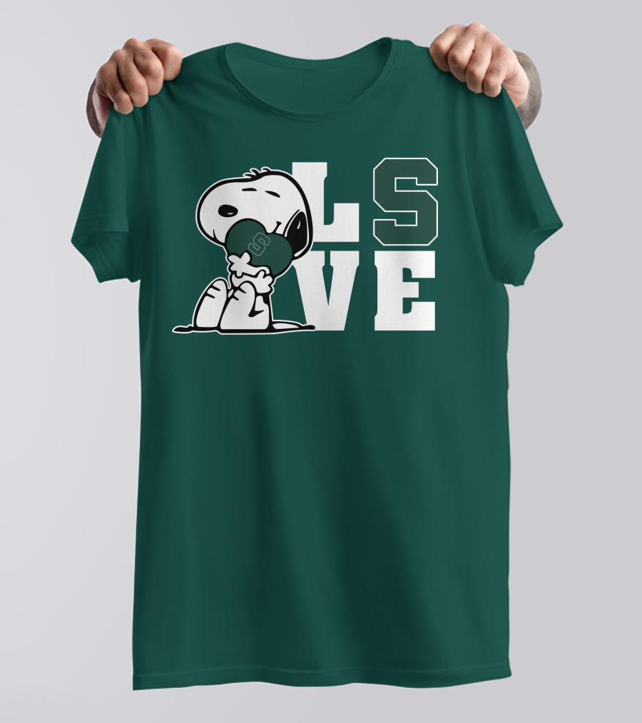 Snoopy Hugging Michigan State Spartans Heart L S V E T-Shirt
