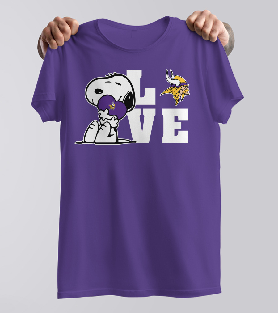 Snoopy Love Minnesota Vikings Logo Heart Hug T-Shirt