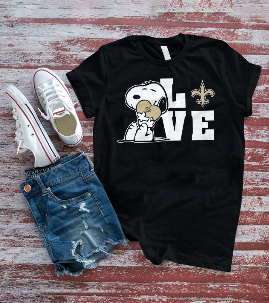 Snoopy Love New Orleans Saints Fleur-De-Lis Heart T-Shirt