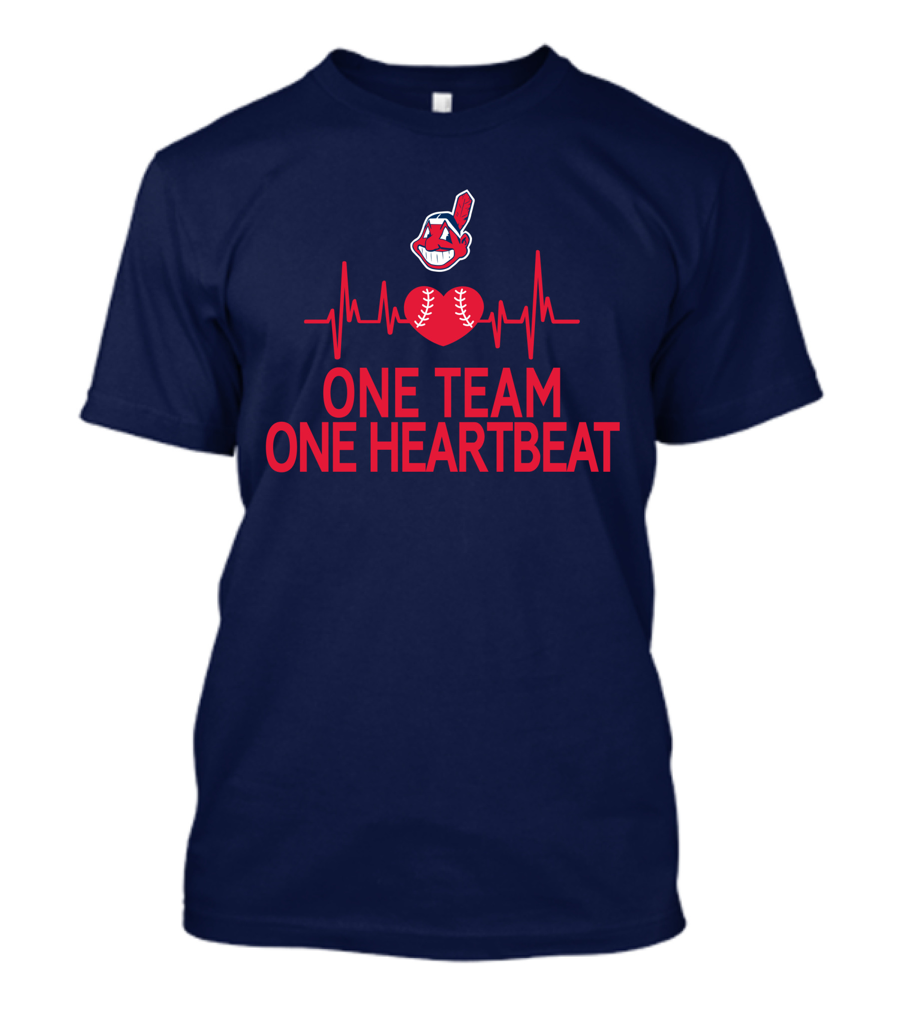 Cleveland Indians One Team One Heartbeat Baseball Heartbeat Line Chief Wahoo T-Shirt