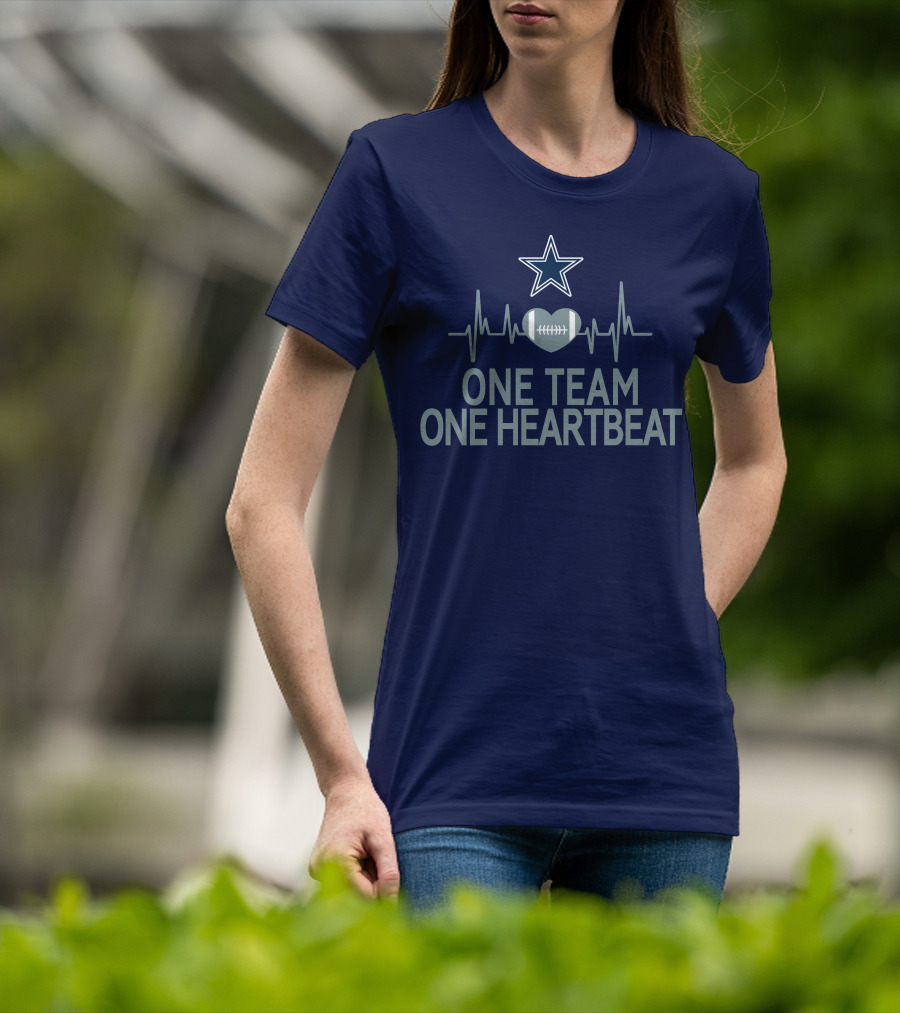 Dallas Cowboys Star Heartbeat Football One Team One Heartbeat T-Shirt