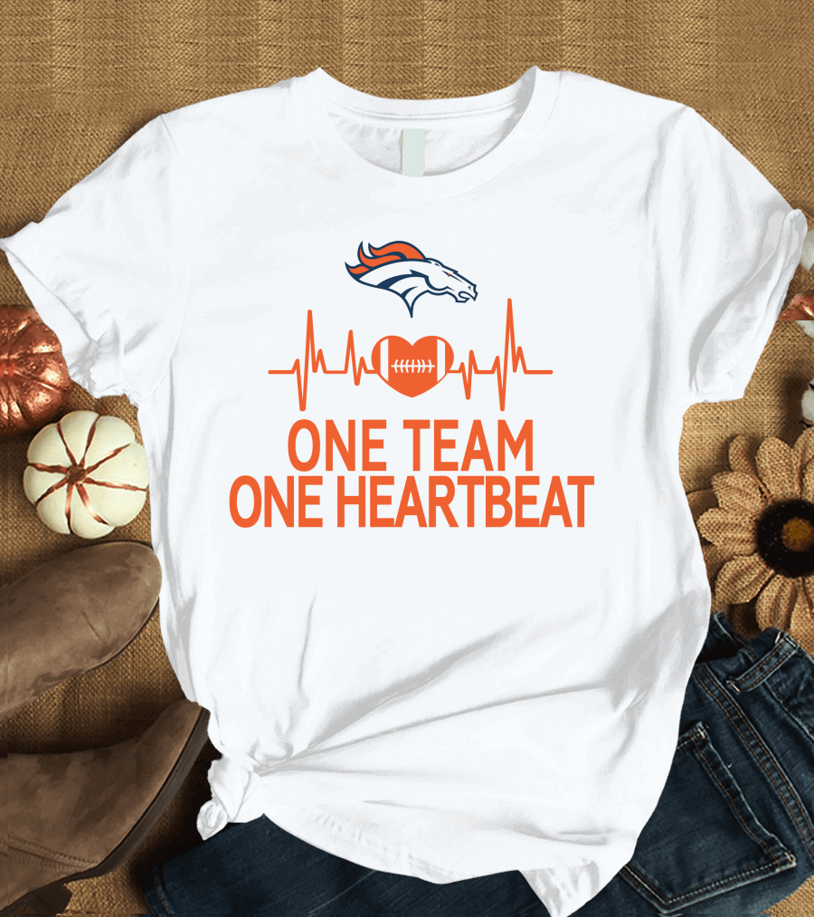 Denver Broncos One Team One Heartbeat Heartbeat Heart Football T-Shirt