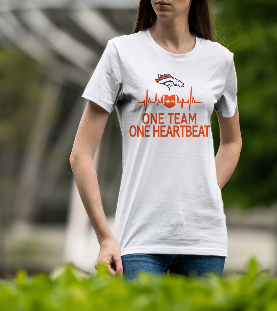 Denver Broncos One Team One Heartbeat Heartbeat Heart Football T-Shirt