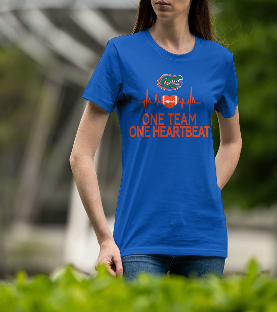 Florida Gators One Team One Heartbeat Football Logo And Heartbeat Line T-Shirt