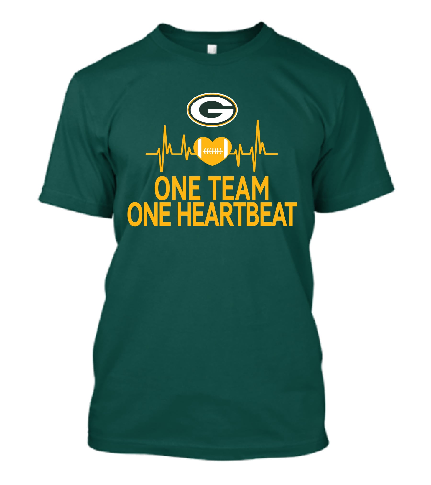 Green Bay Packers Logo Heartbeat Football One Team One Heartbeat T-Shirt