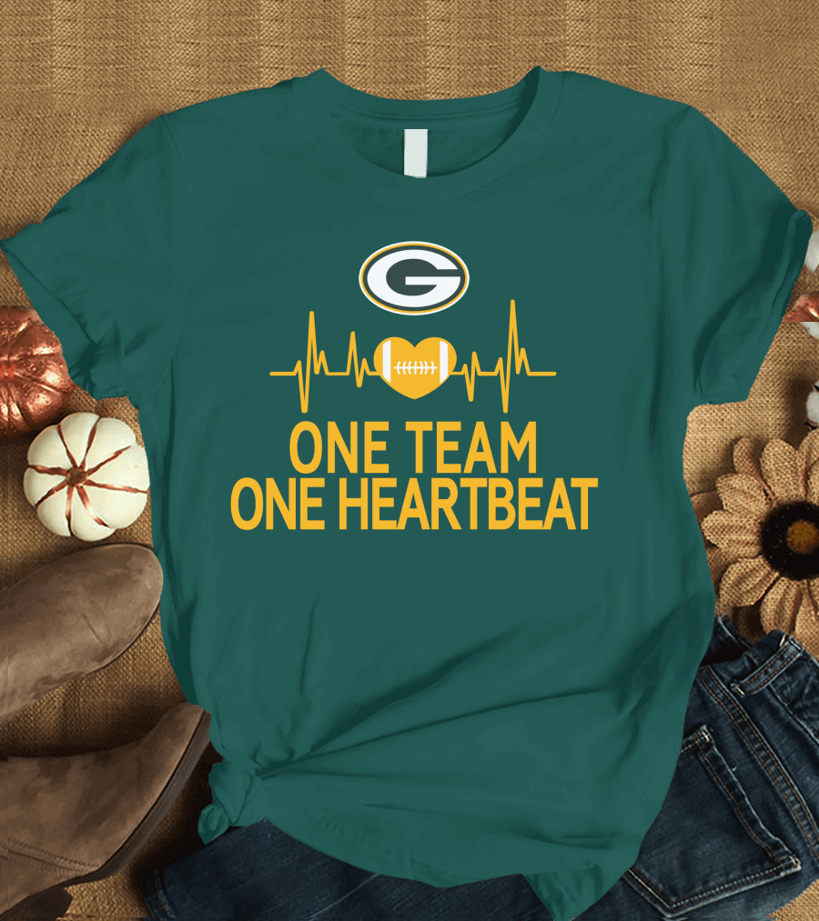Green Bay Packers Logo Heartbeat Football One Team One Heartbeat T-Shirt