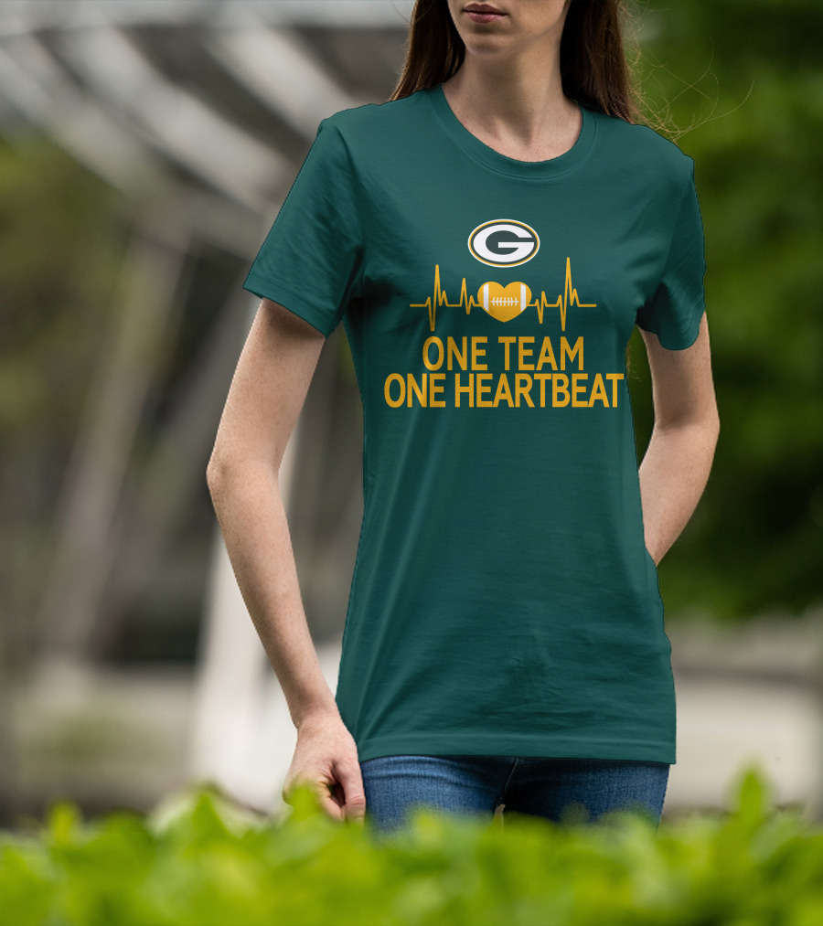 Green Bay Packers Logo Heartbeat Football One Team One Heartbeat T-Shirt