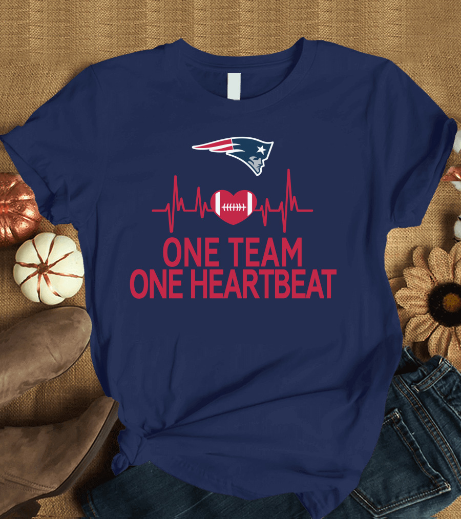New England Patriots Logo One Team One Heartbeat Football Heartbeat Line T-Shirt