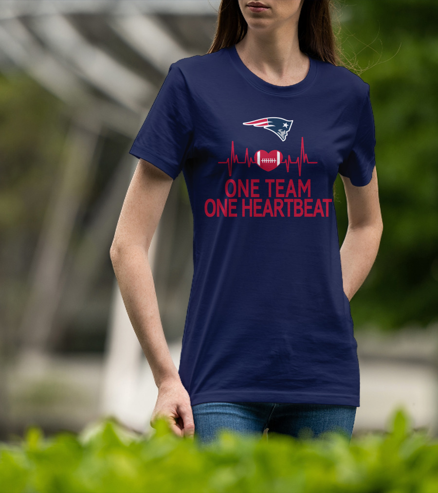 New England Patriots Logo One Team One Heartbeat Football Heartbeat Line T-Shirt