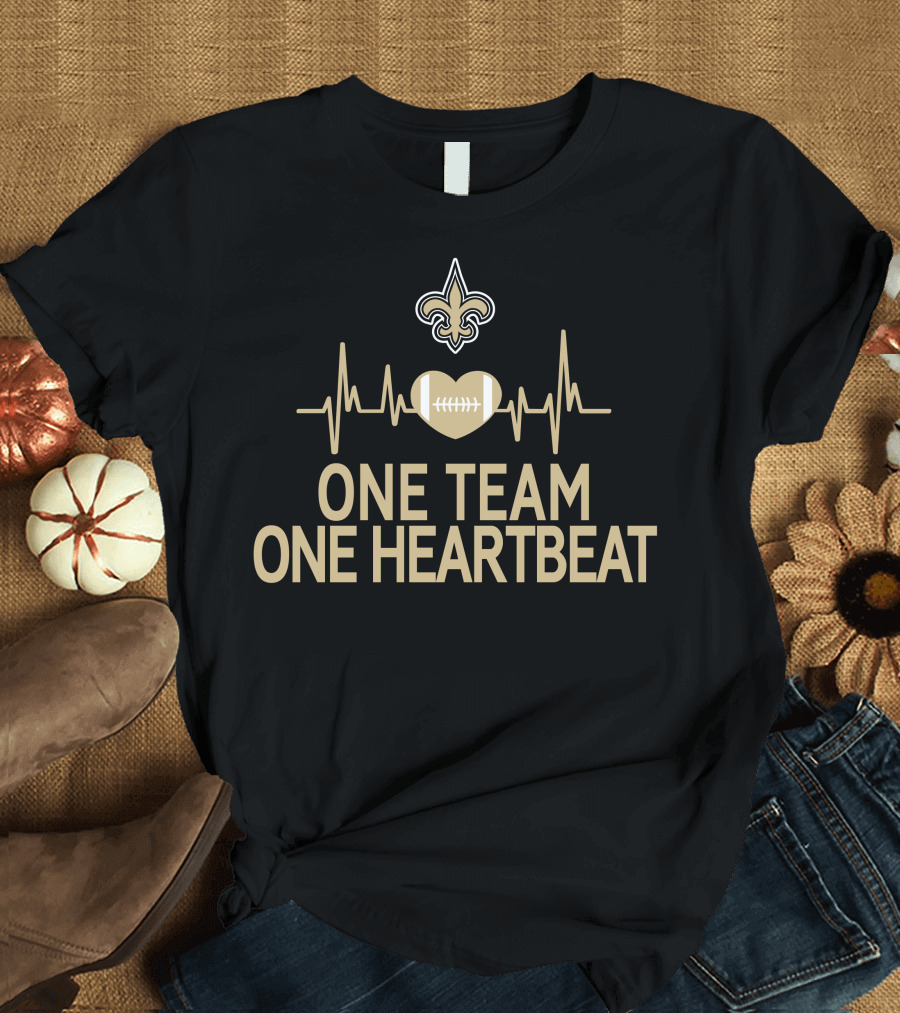New Orleans Saints One Team One Heartbeat Fleur-de-Lis Heartbeat Football T-Shirt