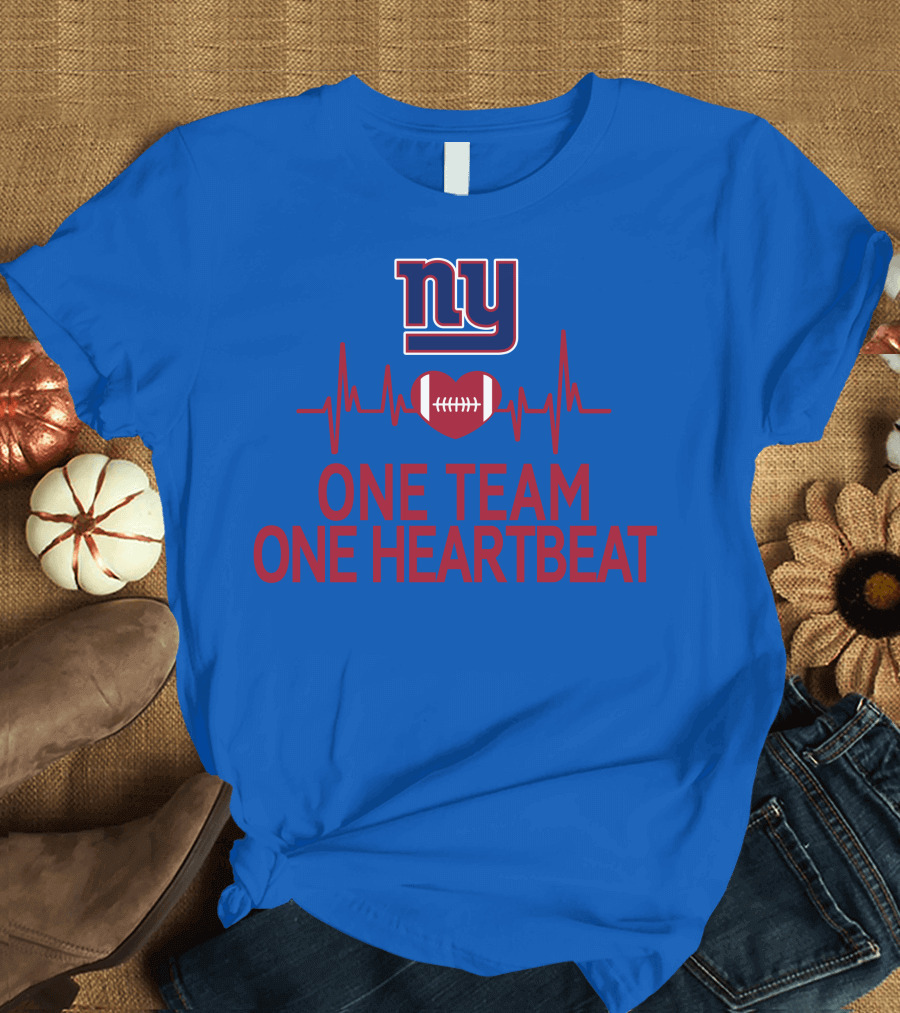 New York Giants NY One Team One Heartbeat Football Heartbeat Line T-Shirt