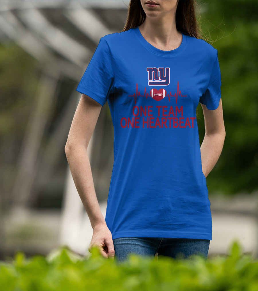 New York Giants NY One Team One Heartbeat Football Heartbeat Line T-Shirt
