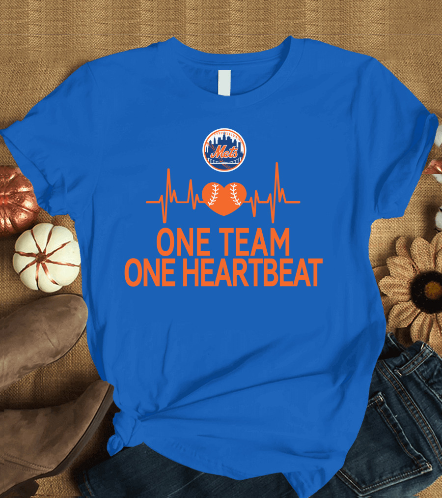 New York Mets One Team One Heartbeat Heartbeat Baseball T-Shirt