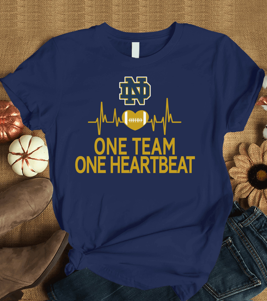 Notre Dame Fighting Irish One Team One Heartbeat Heartbeat Football T-Shirt