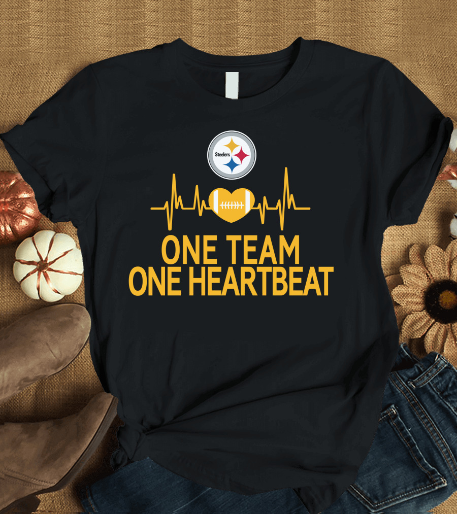 Pittsburgh Steelers Logo One Team One Heartbeat Football Heartbeat T-Shirt