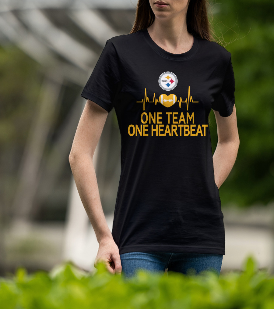 Pittsburgh Steelers Logo One Team One Heartbeat Football Heartbeat T-Shirt