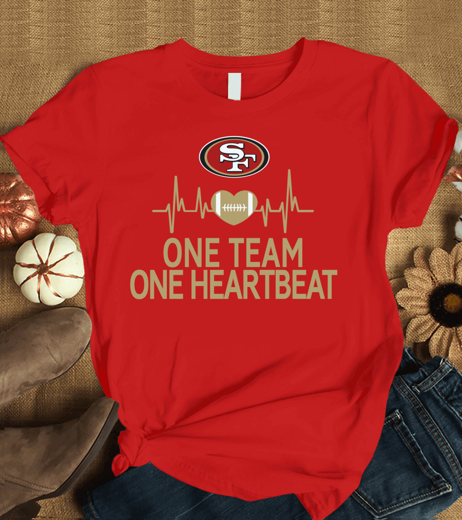San Francisco 49ers SF Logo Heartbeat Football One Team One Heartbeat T-Shirt