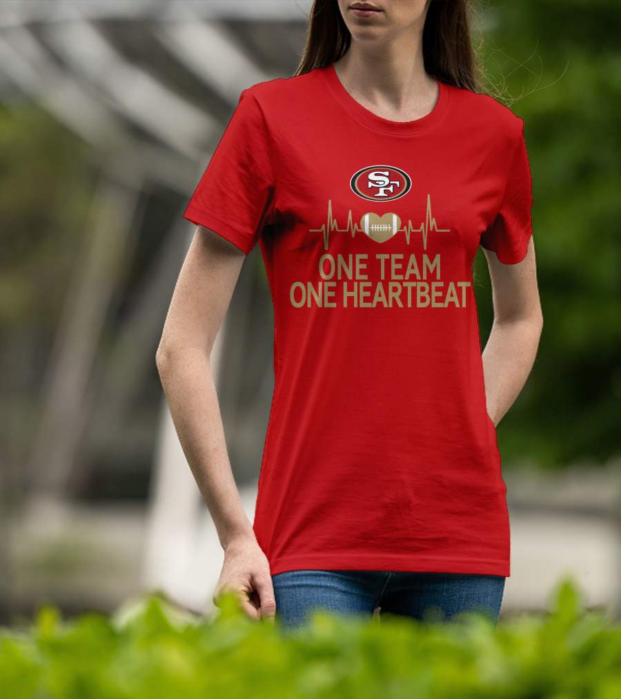 San Francisco 49ers SF Logo Heartbeat Football One Team One Heartbeat T-Shirt