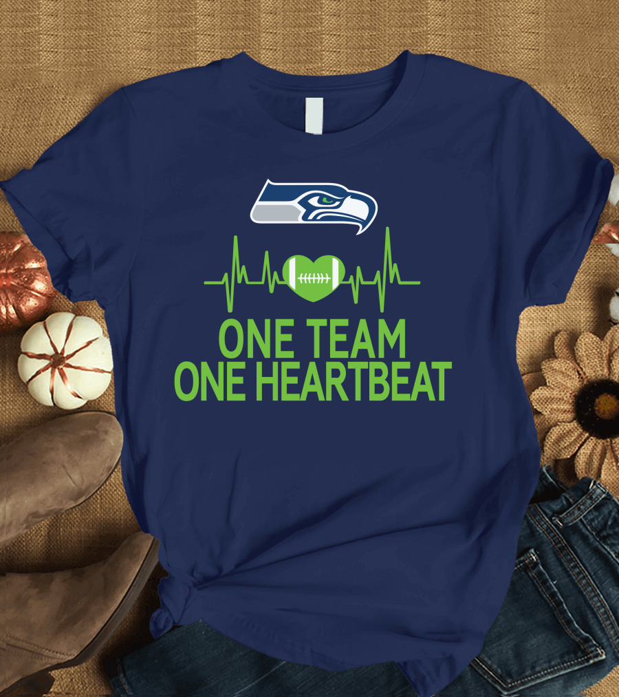 Seattle Seahawks Logo One Team One Heartbeat Football Heartbeat T-Shirt