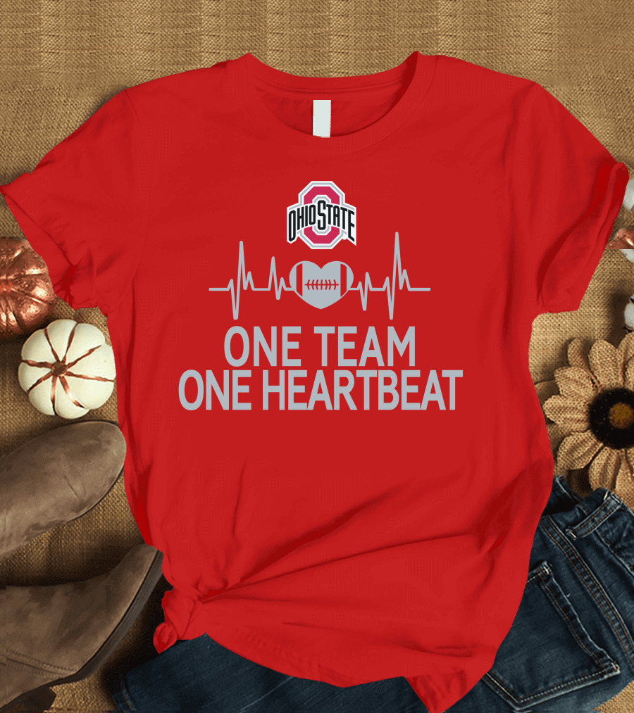 Ohio State Buckeyes Logo One Team One Heartbeat Football Heartbeat Line T-Shirt