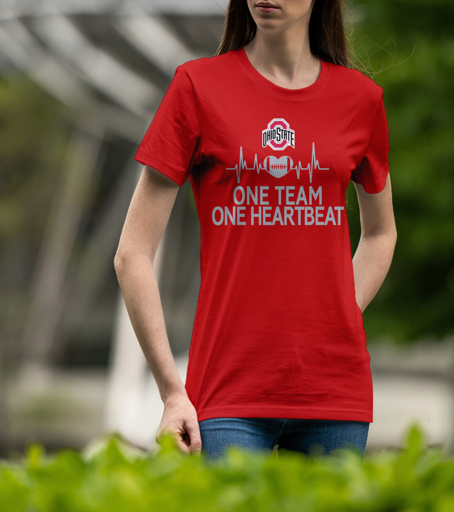 Ohio State Buckeyes Logo One Team One Heartbeat Football Heartbeat Line T-Shirt