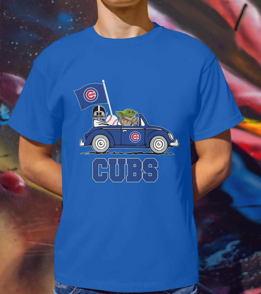 Chicago Cubs Darth Vader Baby Yoda Driving Star Wars Crossover T-Shirt