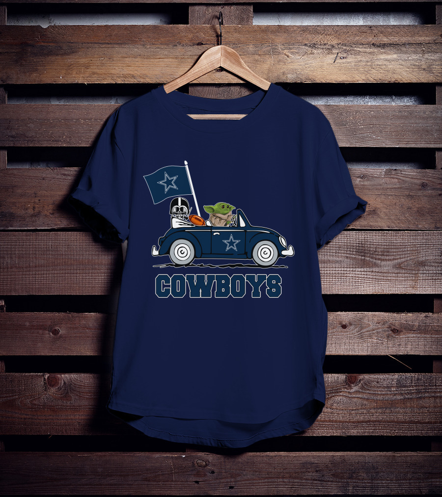 Dallas Cowboys Darth Vader Baby Yoda Driving Star Wars Cowboys Car T-Shirt