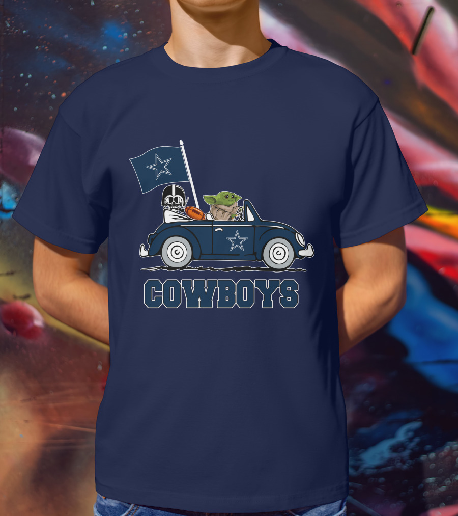 Dallas Cowboys Darth Vader Baby Yoda Driving Star Wars Cowboys Car T-Shirt