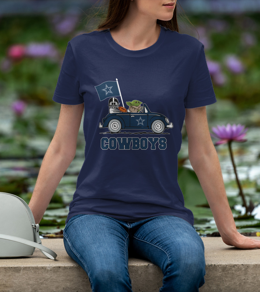Dallas Cowboys Darth Vader Baby Yoda Driving Star Wars Cowboys Car T-Shirt