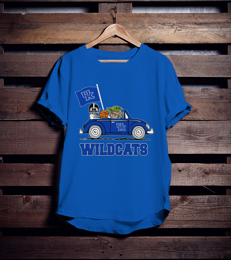 Kentucky Wildcats Darth Vader Baby Yoda Driving UK Flag Basketball Car T-Shirt