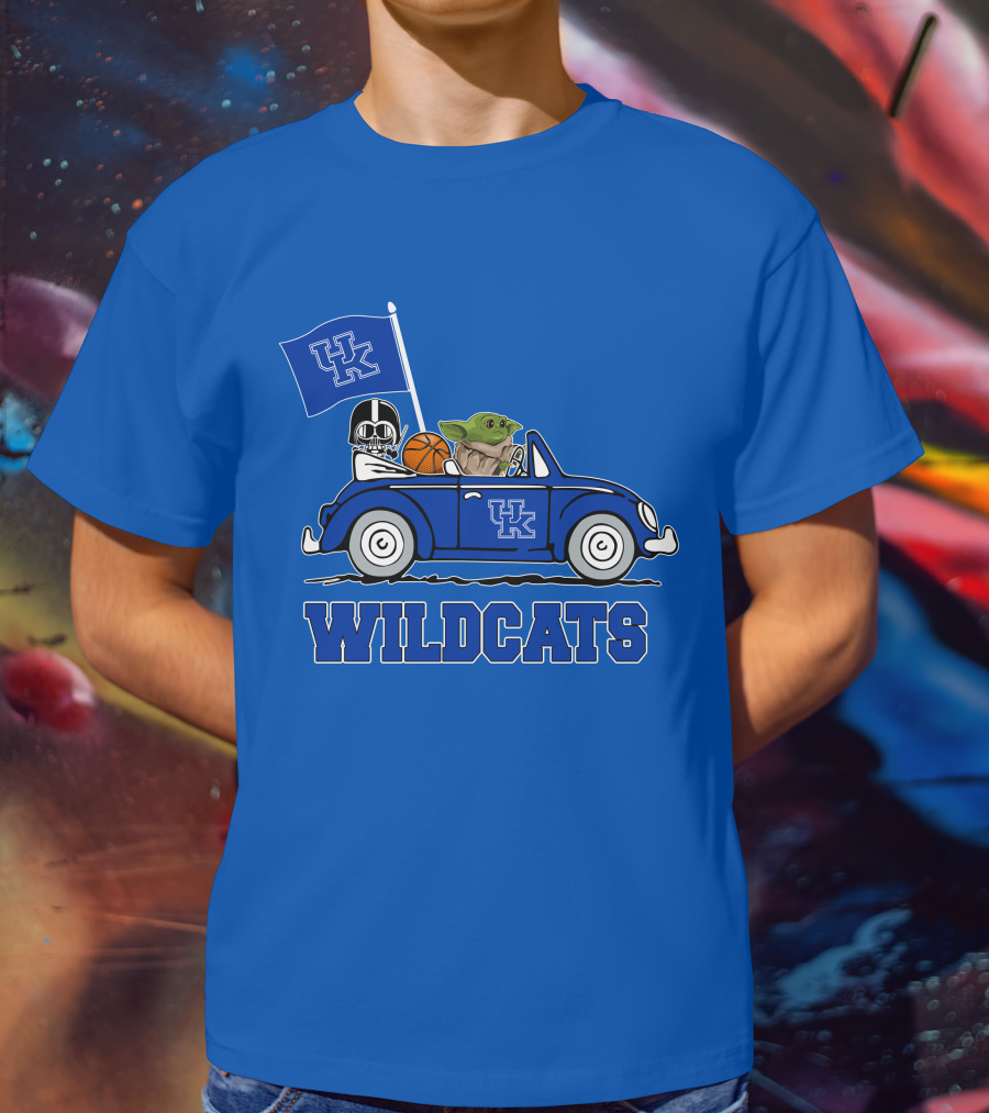 Kentucky Wildcats Darth Vader Baby Yoda Driving UK Flag Basketball Car T-Shirt