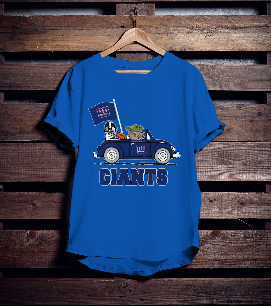 New York Giants Darth Vader Baby Yoda NY Giants Flag Car Star Wars T-Shirt