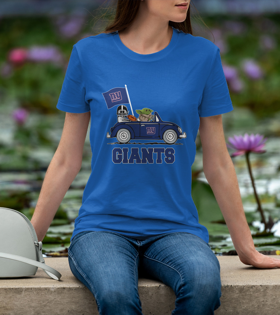 New York Giants Darth Vader Baby Yoda NY Giants Flag Car Star Wars T-Shirt