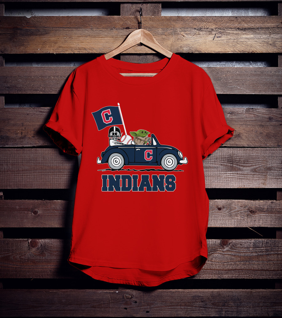 Cleveland Indians Baby Yoda Darth Vader Car Star Wars T-Shirt