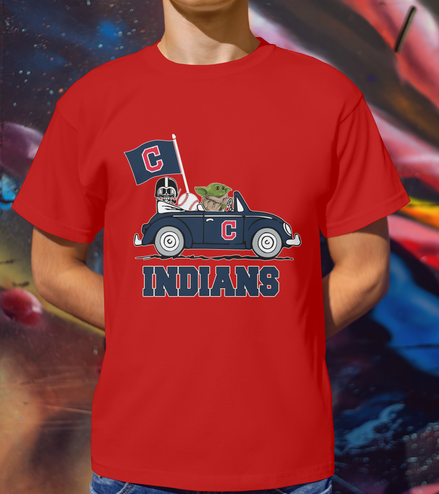 Cleveland Indians Baby Yoda Darth Vader Car Star Wars T-Shirt