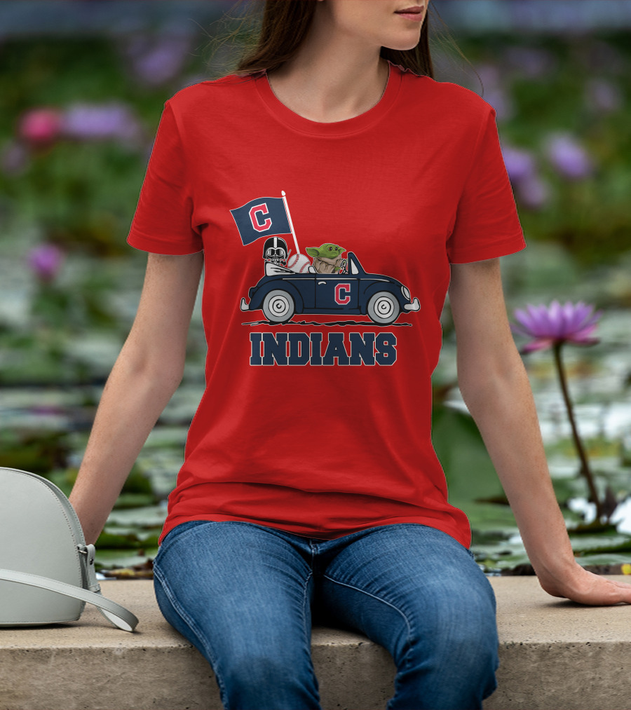 Cleveland Indians Baby Yoda Darth Vader Car Star Wars T-Shirt