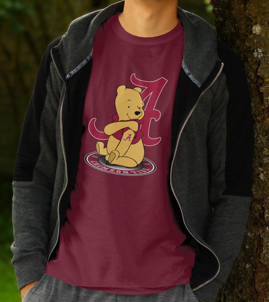 Alabama Crimson Tide Pooh Bear Sitting With Crimson T-Shirt