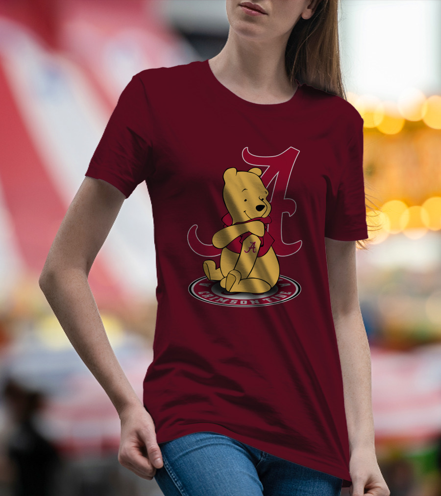 Alabama Crimson Tide Pooh Bear Sitting With Crimson T-Shirt
