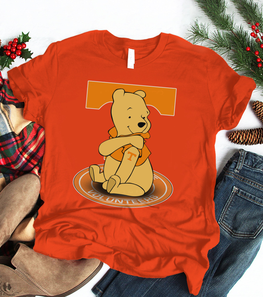 Tennessee Volunteers Winnie The Pooh Sitting With Orange T-Shirt And Big T T-Shirt