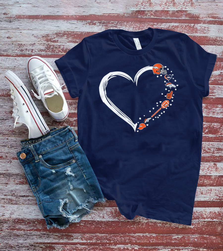 Heart-Shaped Denver Broncos Fan Love Icons And Helmet T-Shirt