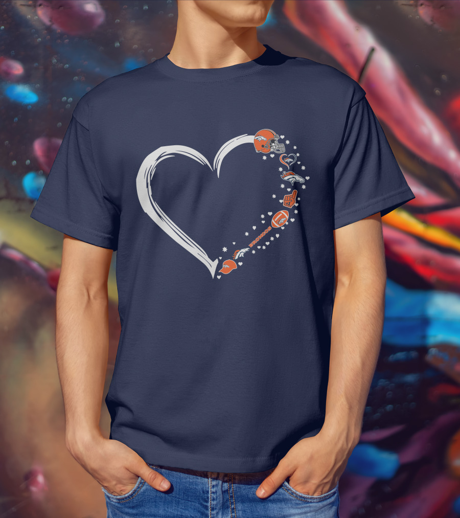 Heart-Shaped Denver Broncos Fan Love Icons And Helmet T-Shirt
