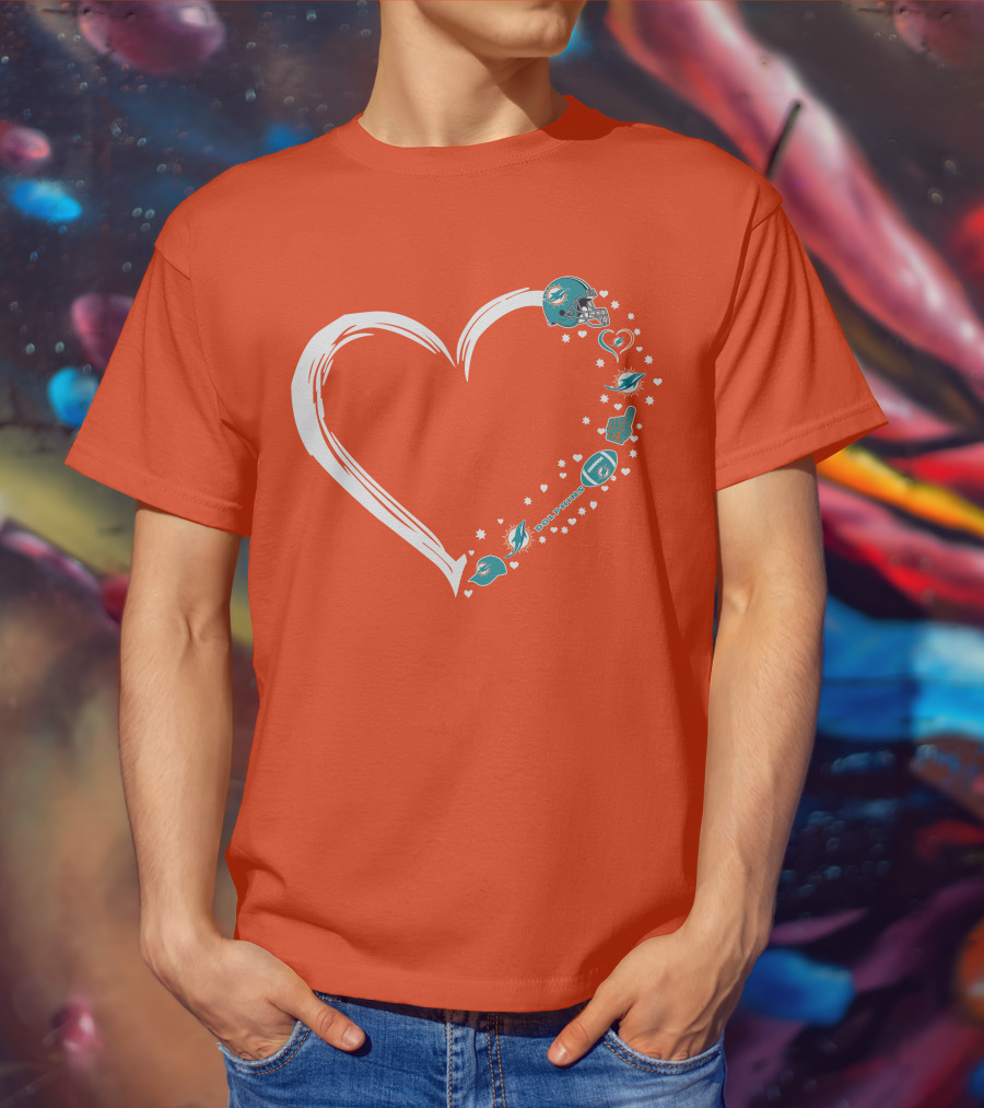 Miami Dolphins Heart Design With Helmets T-Shirt