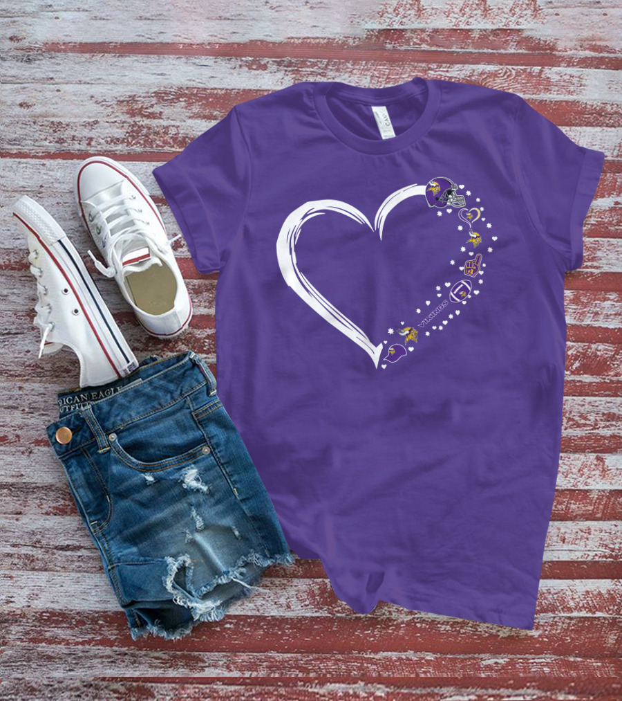 Minnesota Vikings Heart Shaped #1 Fan Helmet And Stars T-Shirt