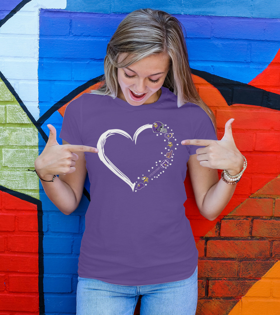 Minnesota Vikings Heart Shaped #1 Fan Helmet And Stars T-Shirt