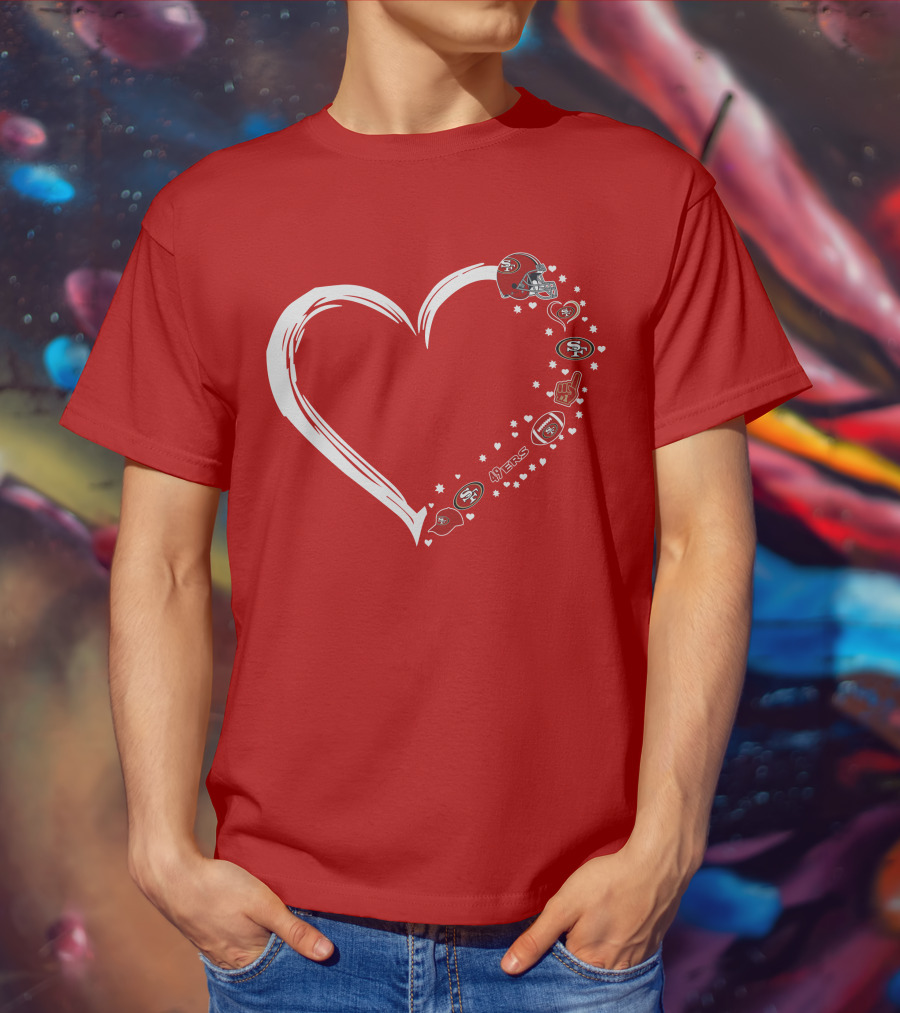 San Francisco 49ers Heart Design With Helmet T-Shirt