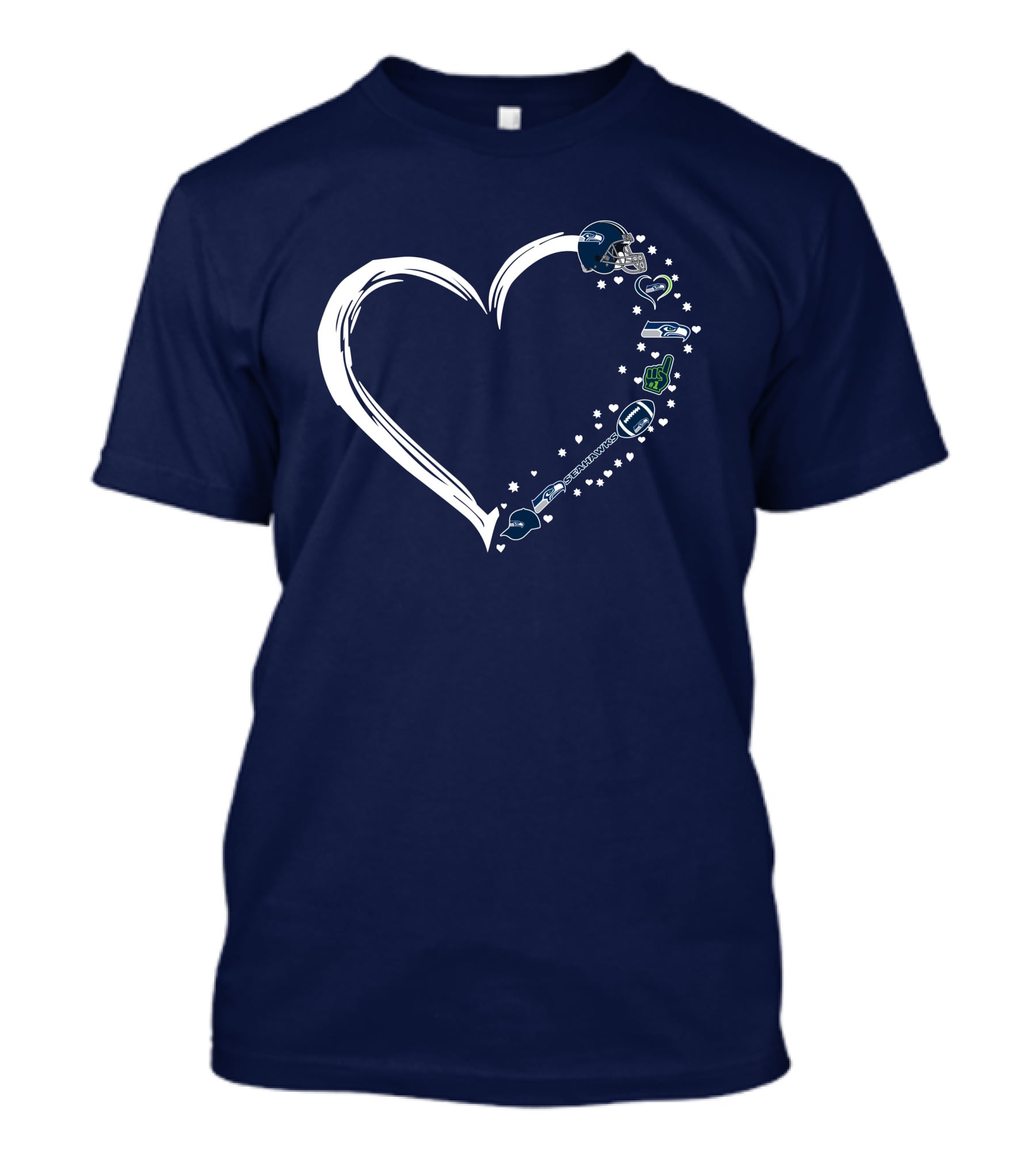 Seattle Seahawks Love Heart With Helmet And Football Symbols T-Shirt
