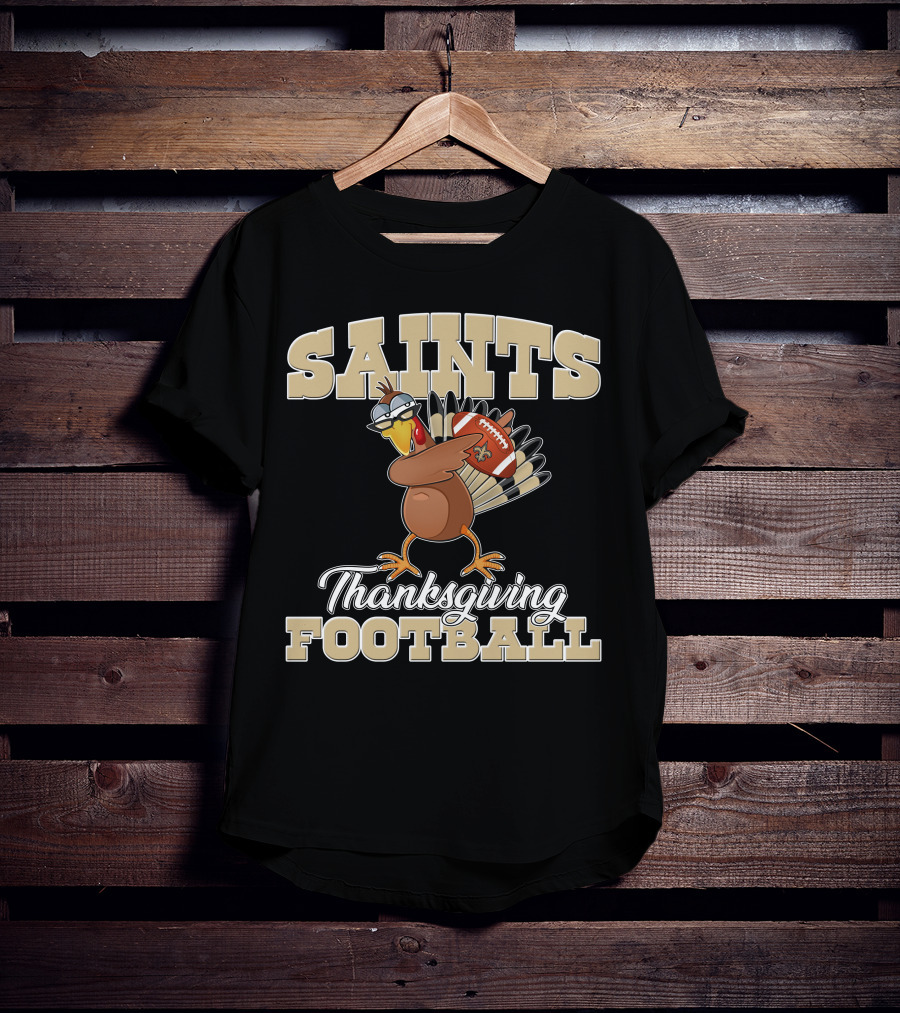 Saints Thanksgiving Football Turkey With New Orleans Saints Football T-Shirt