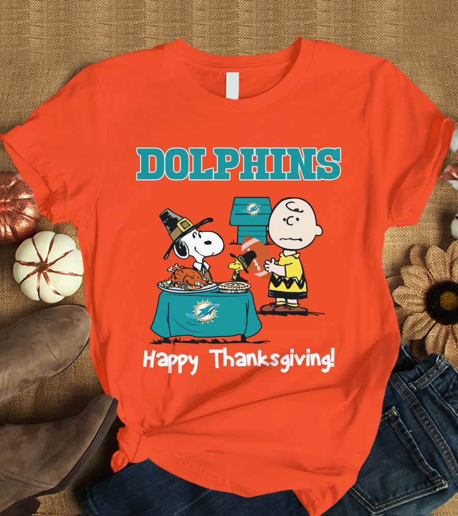 Dolphins Snoopy Charlie Brown Happy Thanksgiving Miami T-Shirt