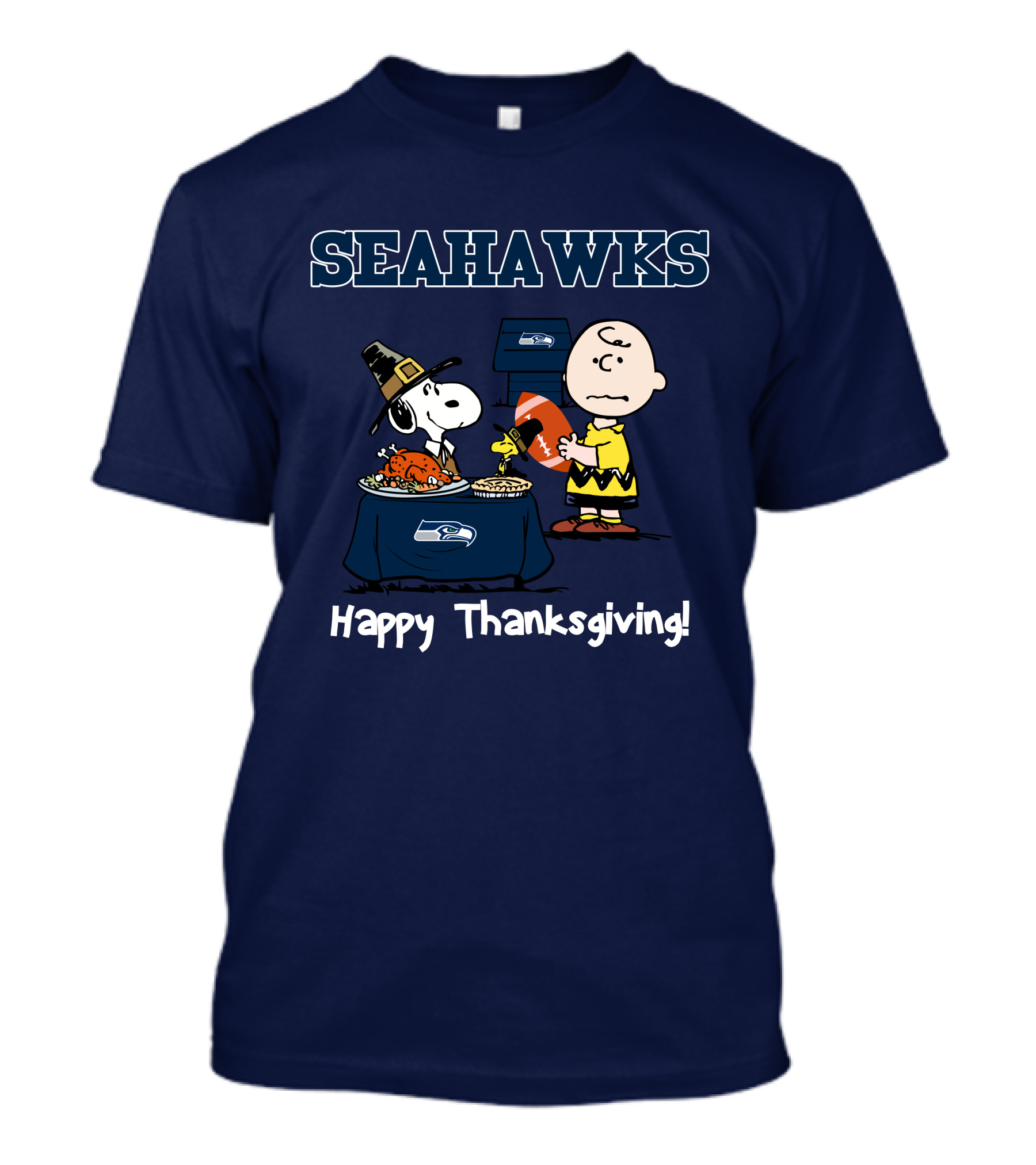 SEATTLE SEAHAWKS SNOOPY CHARLIE BROWN HAPPY THANKSGIVING T-Shirt